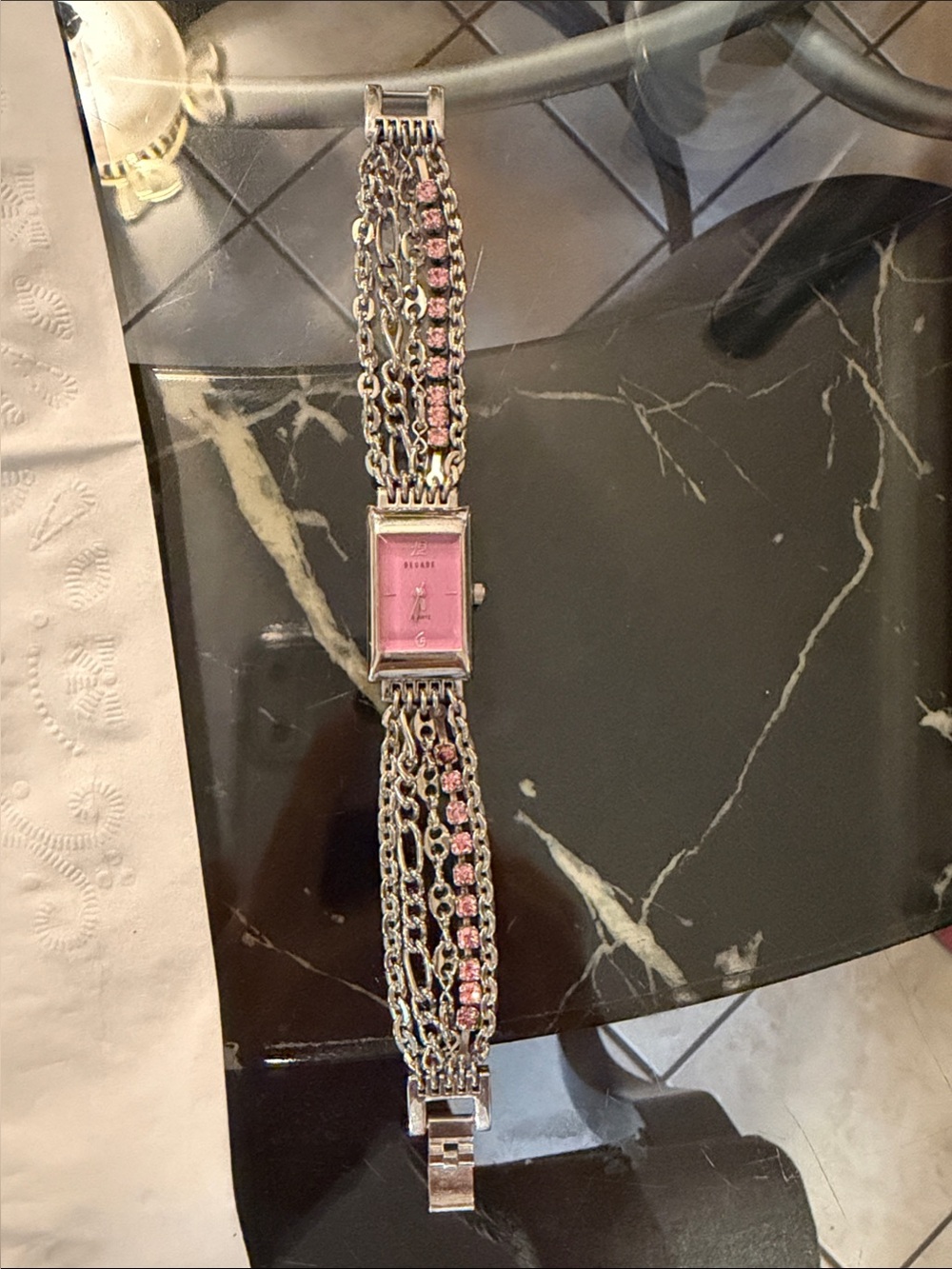 Ladies Silver Chain Bracelet Watch with Pink Dial